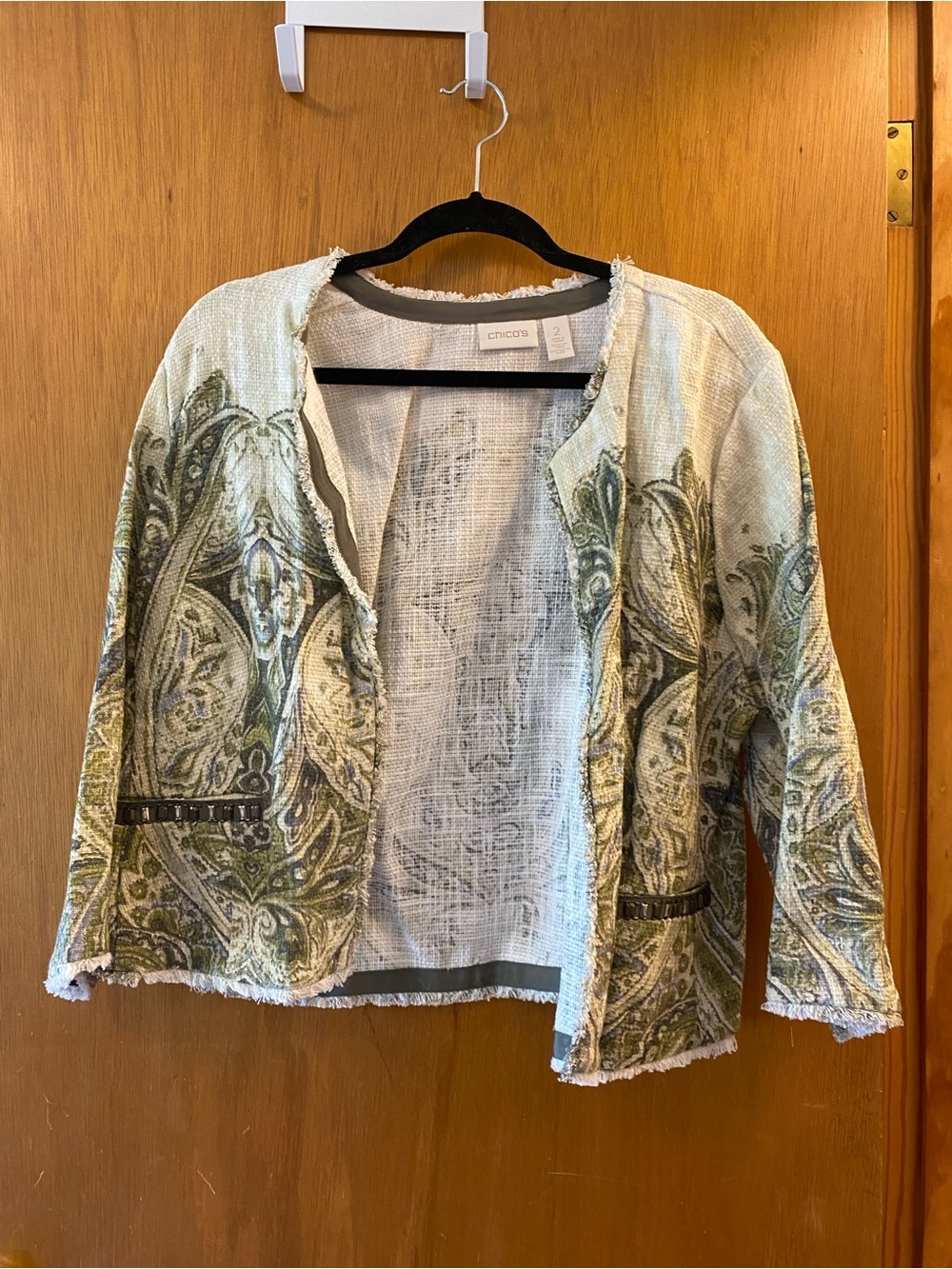 Chico's Light Green Paisley Open-Front Blazer